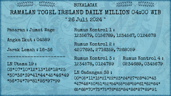 Prediksi Ireland Daily Million 04:00 WIB