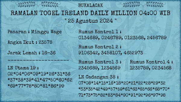 Prediksi Ireland Daily Million 04:00 WIB