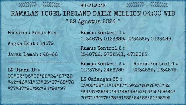 Prediksi Ireland Daily Million 04:00 WIB